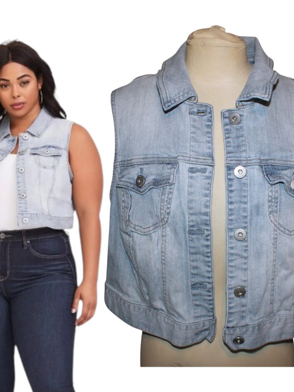 Torrid Light Wash Cropped Denim Vest Plus Sz 2 Stretch 11846712 Boho Layering